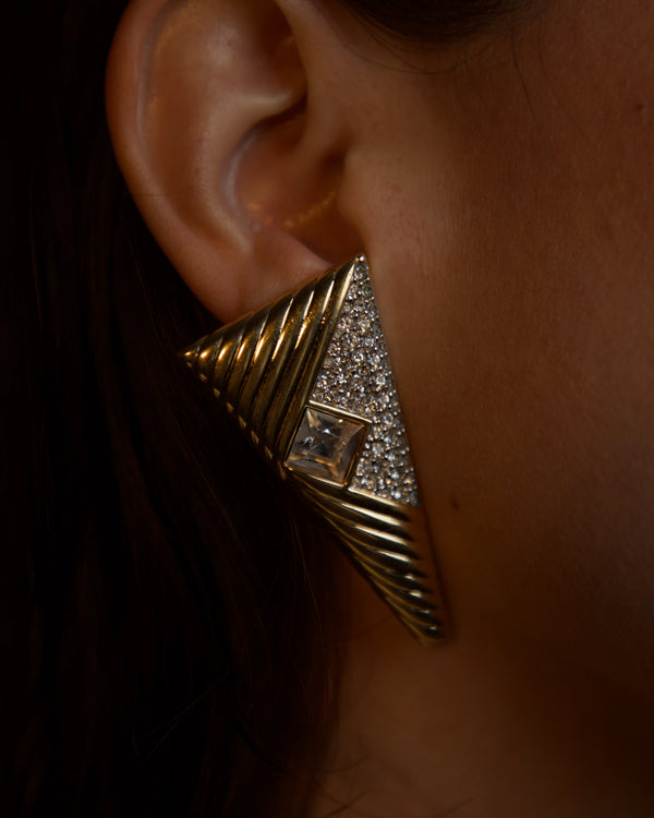 Vintage Pavé Ribbed Triangular Clip Ons