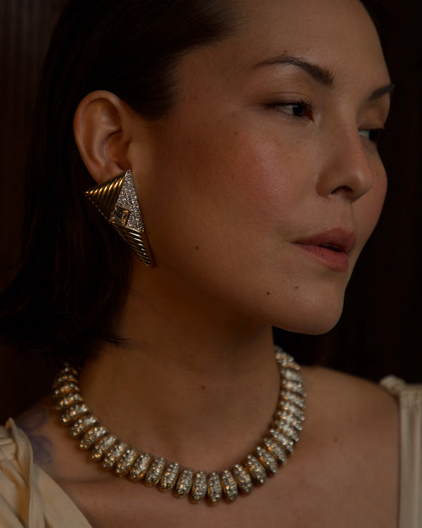 Vintage Pavé Ribbed Triangular Clip Ons