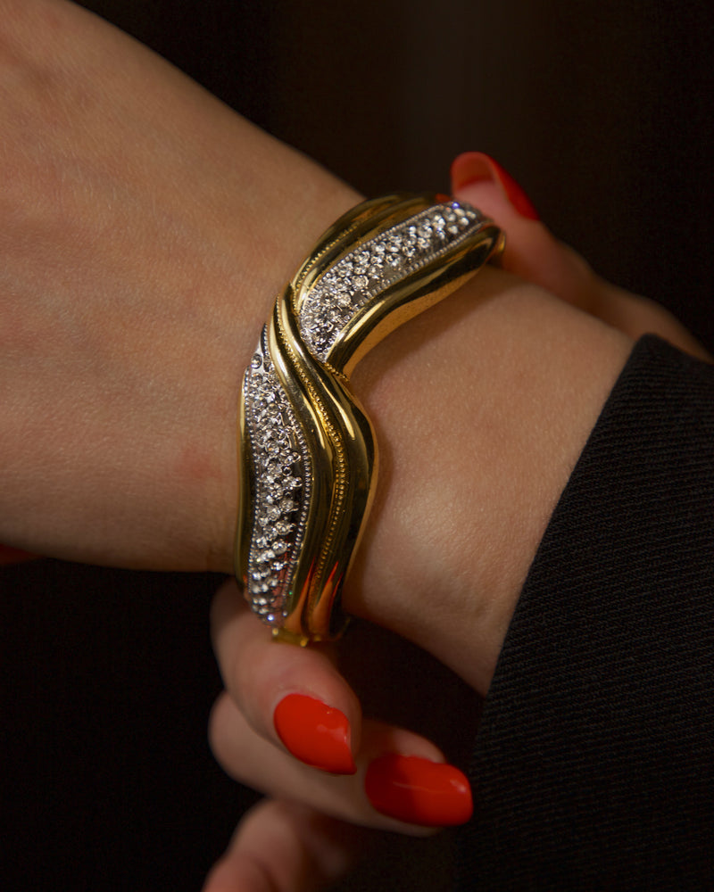 Vintage Pave Ribbon Hinged Cuff