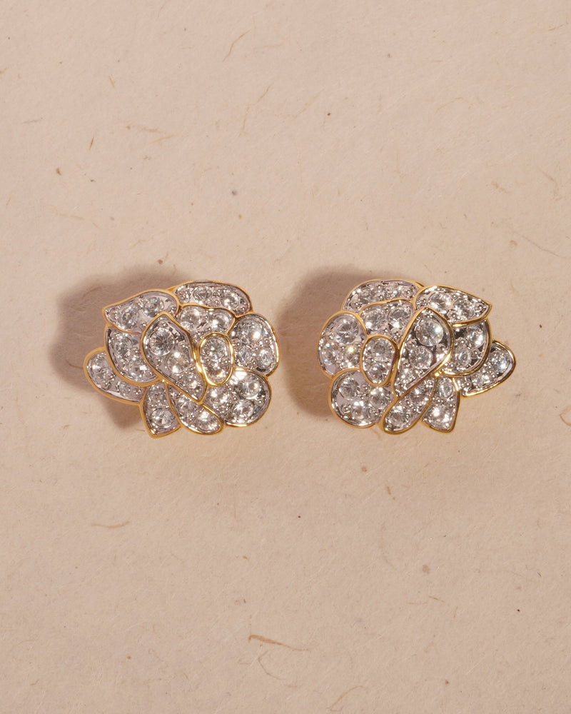 VINTAGE PAVÉ ROSE BUD CLIP ONS