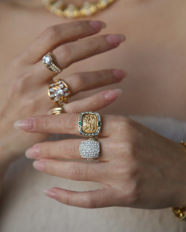 Vintage Pave Signet Ring Sz 6.