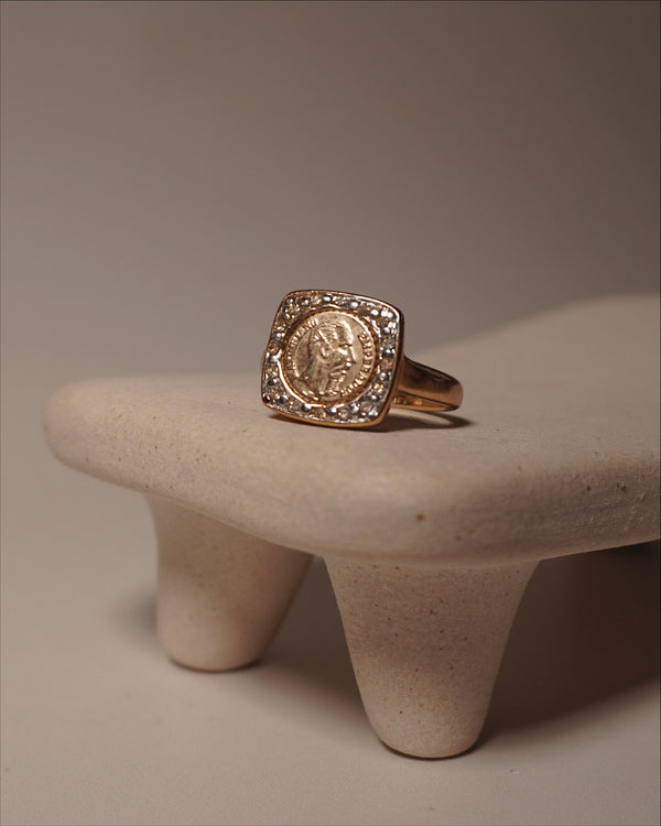 Vintage Pave Square Coin Ring