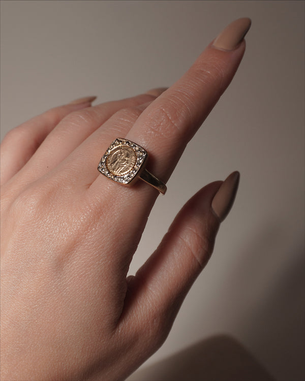 Vintage Pave Square Coin Ring