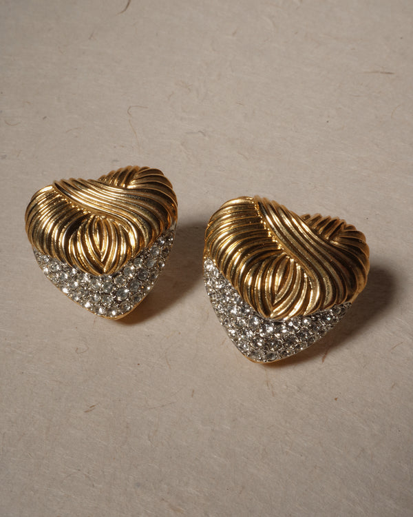 Vintage Pavé Textured Heart Clip Ons