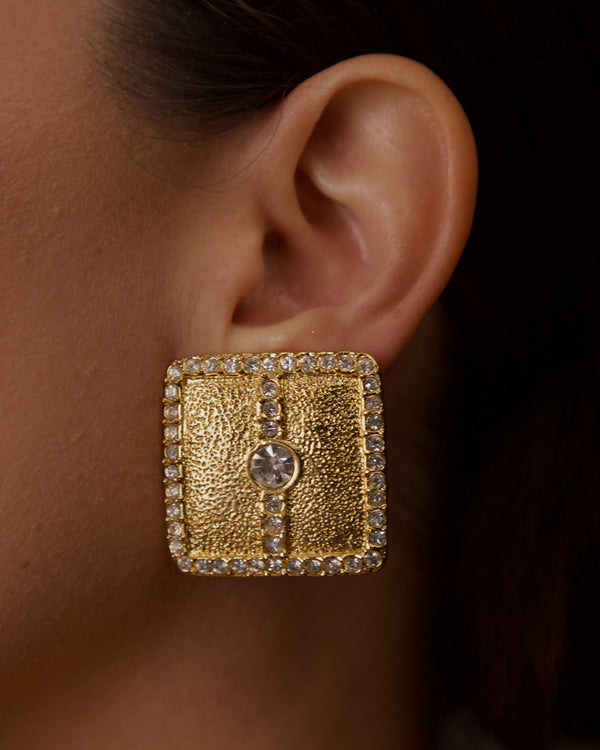 VINTAGE PAVÉ TEXTURED SQUARE STATEMENT EARRINGS