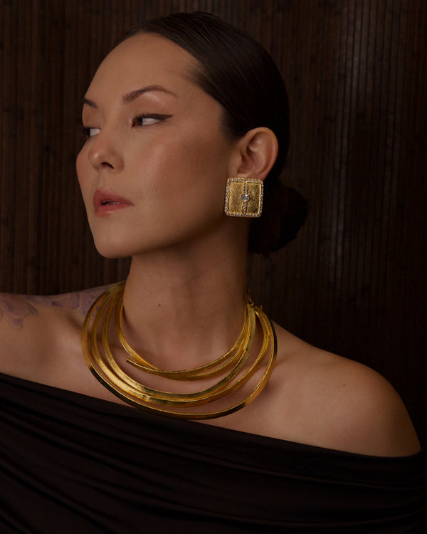 VINTAGE PAVÉ TEXTURED SQUARE STATEMENT EARRINGS