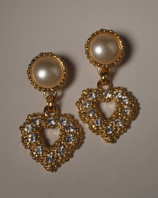 Vintage Pearl Cab Heart Drop Earrings