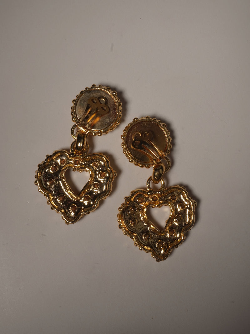 Vintage Pearl Cab Heart Drop Earrings