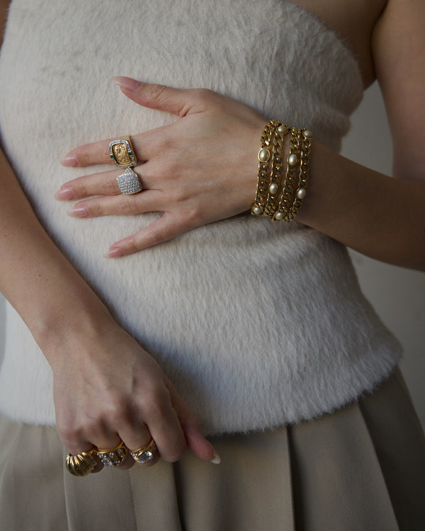 Vintage Pearl Cabochon Layered Bracelet