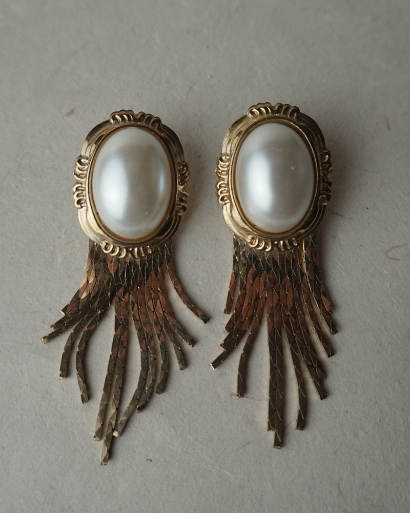 Vintage Pearl Cabochon Tassel Earrings