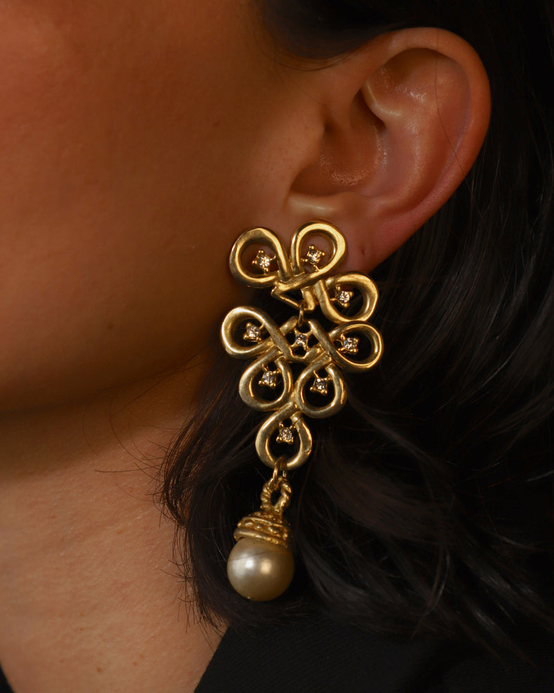 Vintage Pearl Drop Filigree Earrings