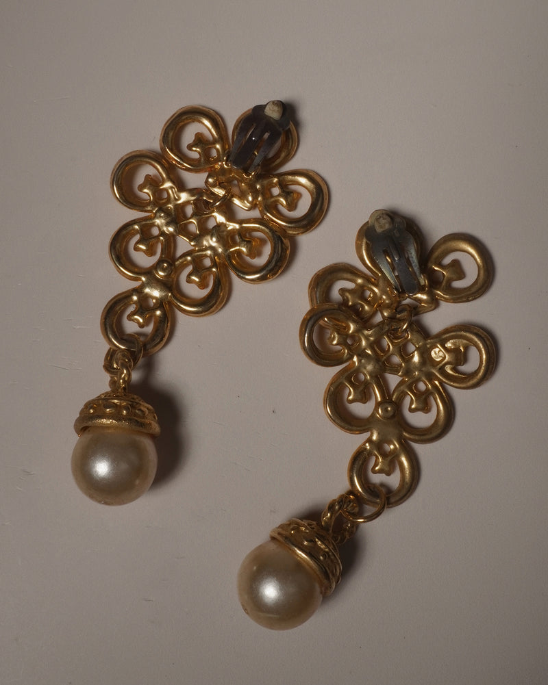 Vintage Pearl Drop Filigree Earrings