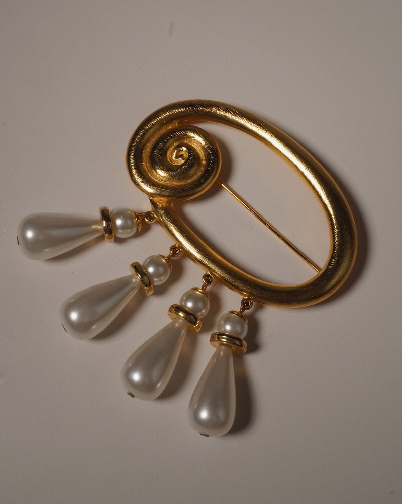 Vintage Pearl Swirl Drop Brooch