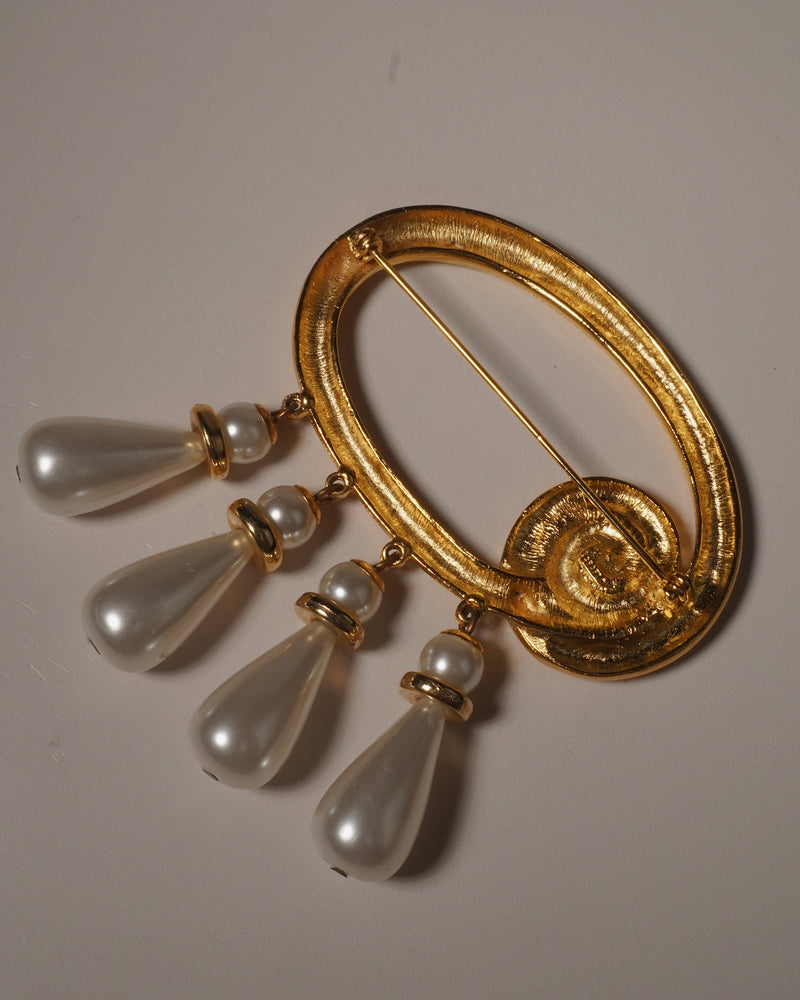 Vintage Pearl Swirl Drop Brooch