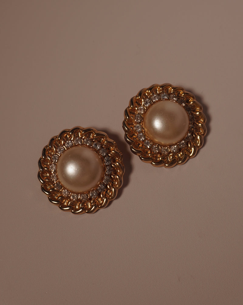 Vintage Pearl & Chain Button Clip Ons