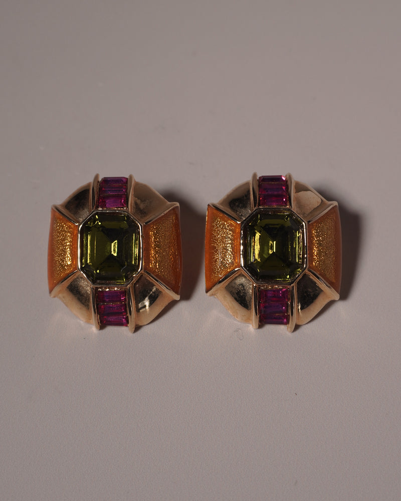 Vintage Peridot & Pink Button Clip Ons