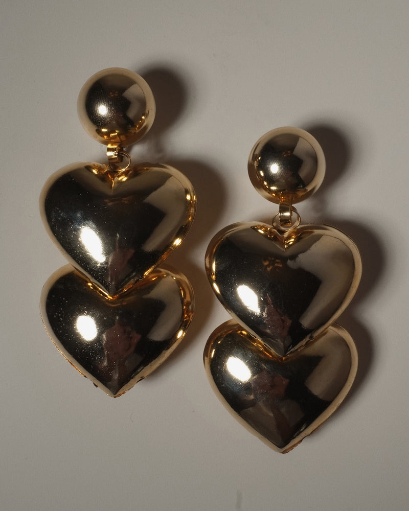 VINTAGE PUFFED DBL HEART DROP EARRINGS