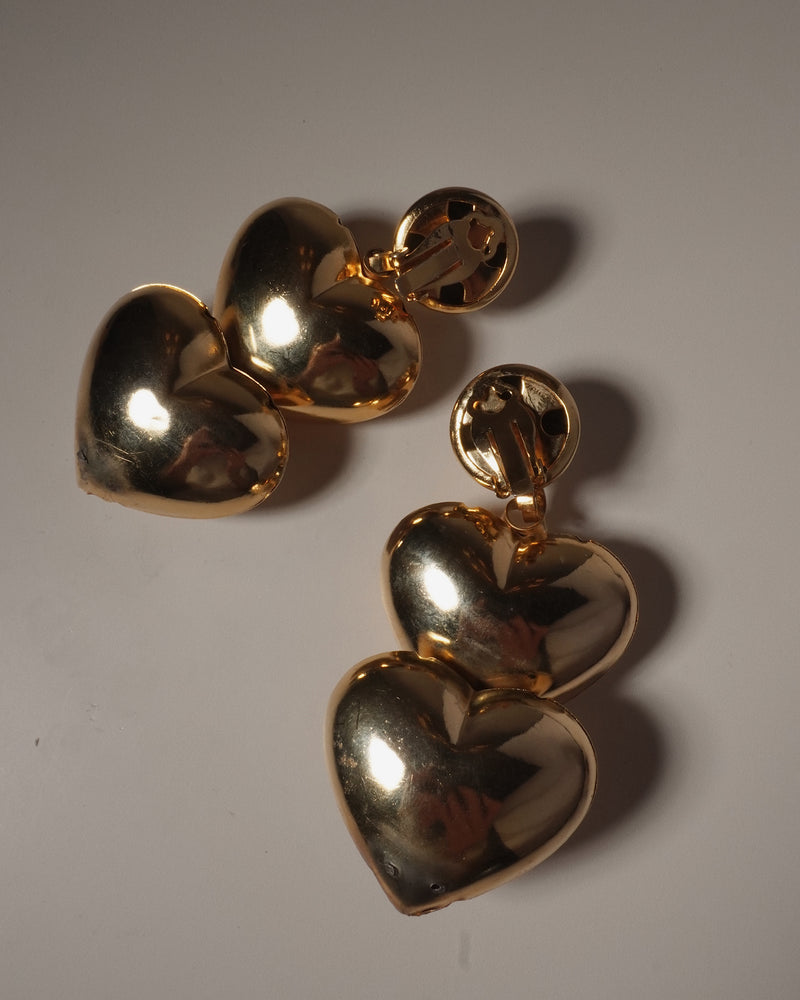 VINTAGE PUFFED DBL HEART DROP EARRINGS