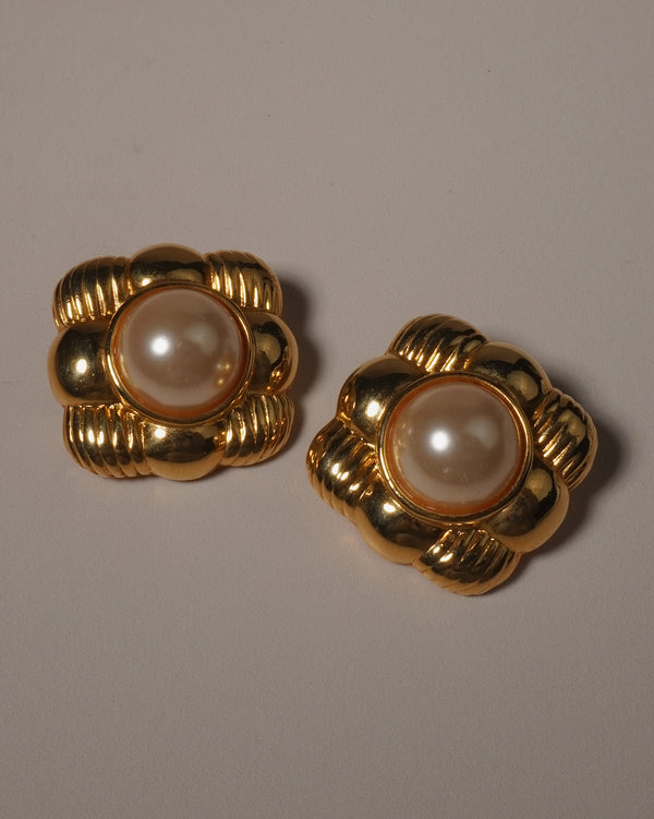 Vintage Puffed Pearl Cab Button Earrings