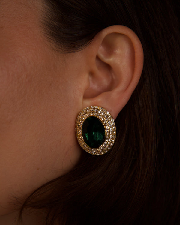 Vintage Pavé Emerald Button Clip Ons