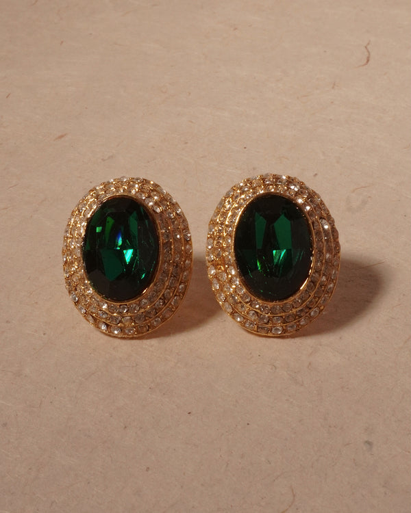 Vintage Pavé Emerald Button Clip Ons