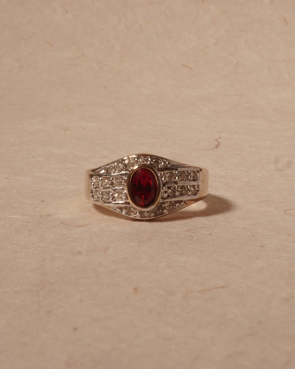 Vintage Pavé Oval Ruby Ring (Sz 8)