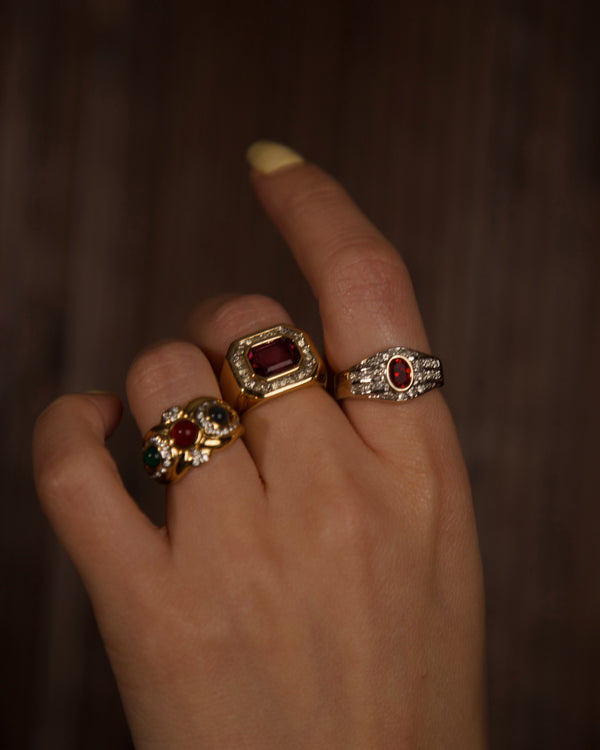 Vintage Pavé Oval Ruby Ring (Sz 8)