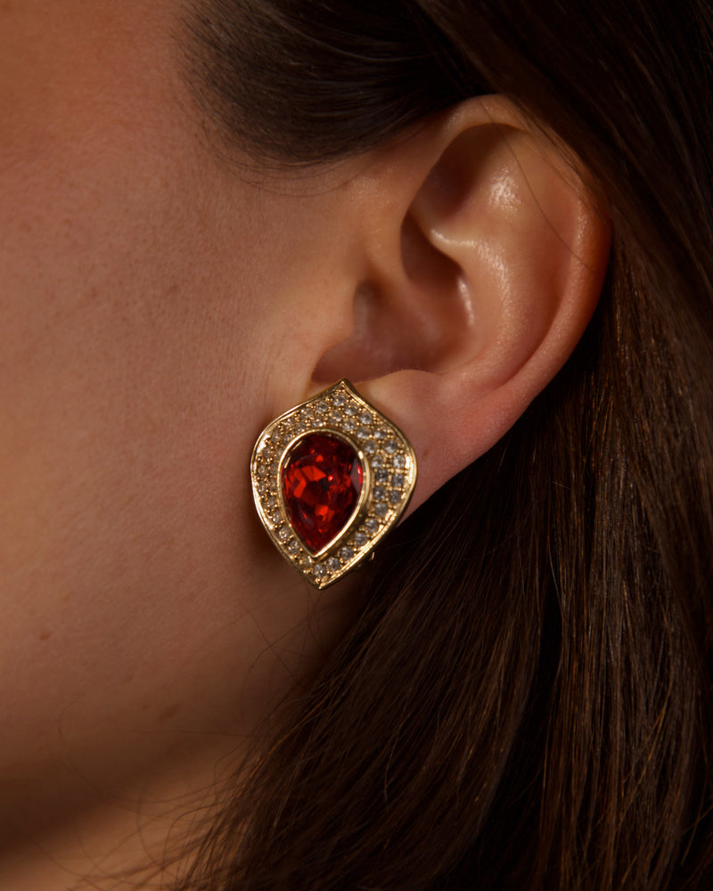 Vintage Pavé Ruby Button Clip Ons