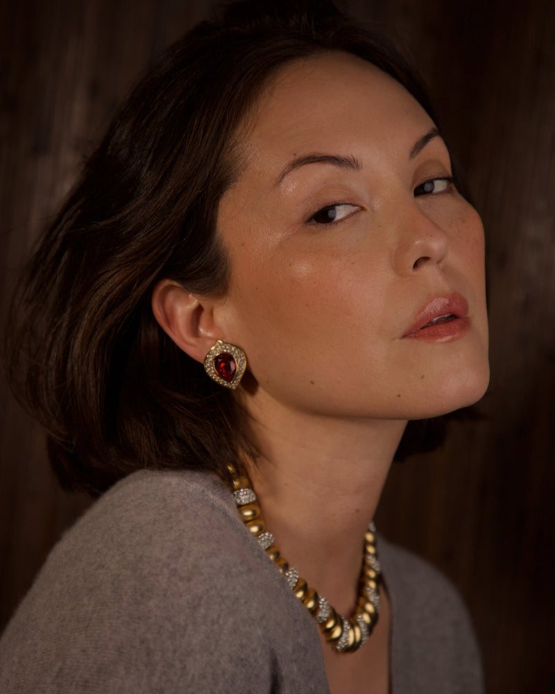 Vintage Pavé Ruby Button Clip Ons