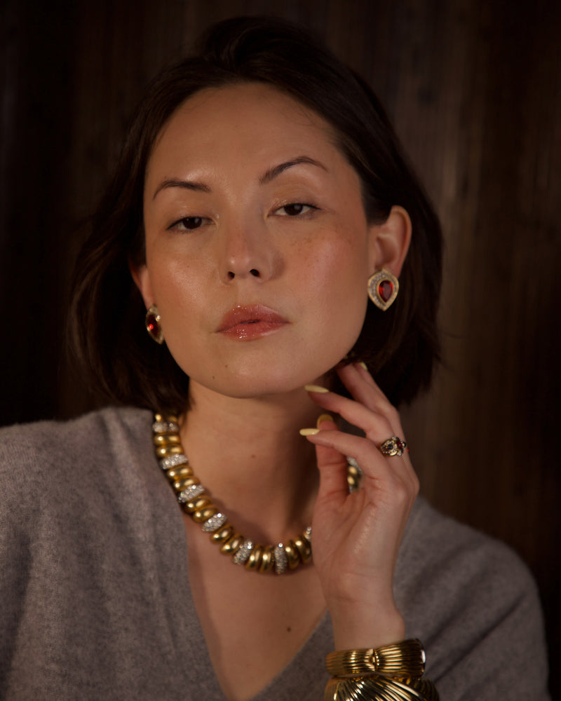 Vintage Pavé Ruby Button Clip Ons