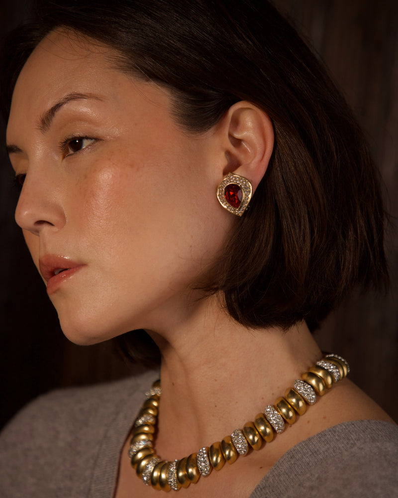 Vintage Pavé Ruby Button Clip Ons