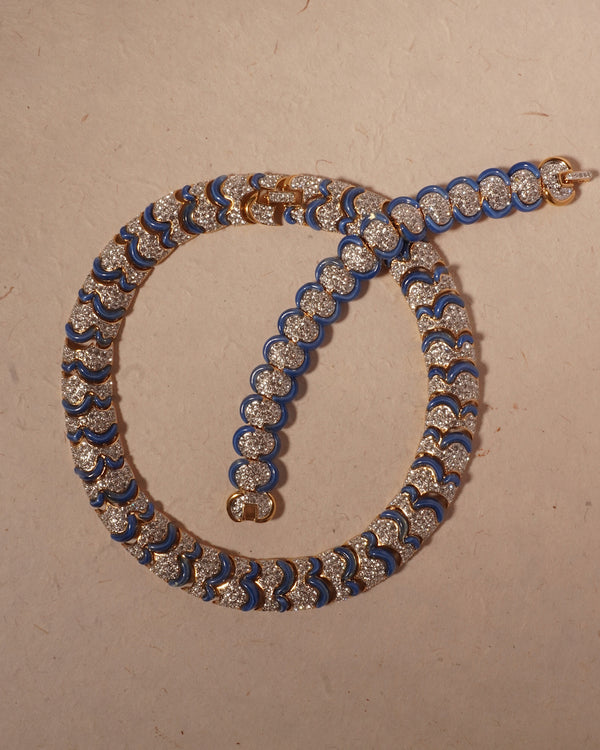 Vintage Pavé & Marbled Blue Enamel Set