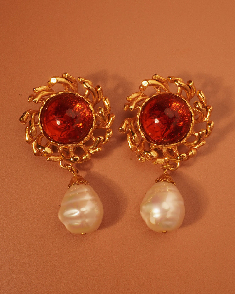 Vintage Philippe Ferrandis Glass Jelly Cab Pearl Drop Earrings