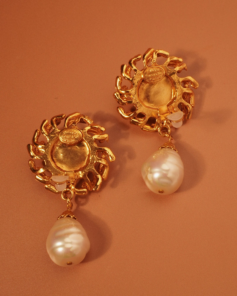 Vintage Philippe Ferrandis Glass Jelly Cab Pearl Drop Earrings