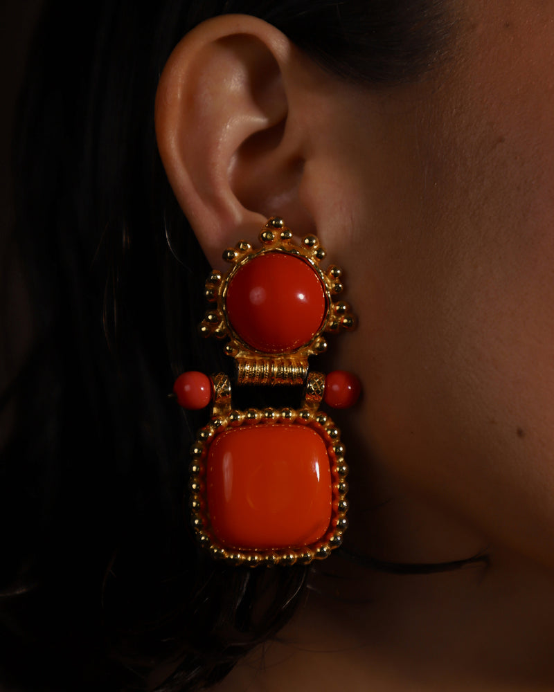philippe ferrandis ピアス Vintage Philippe Ferrandis Orange Cabochon Statement Earrings
