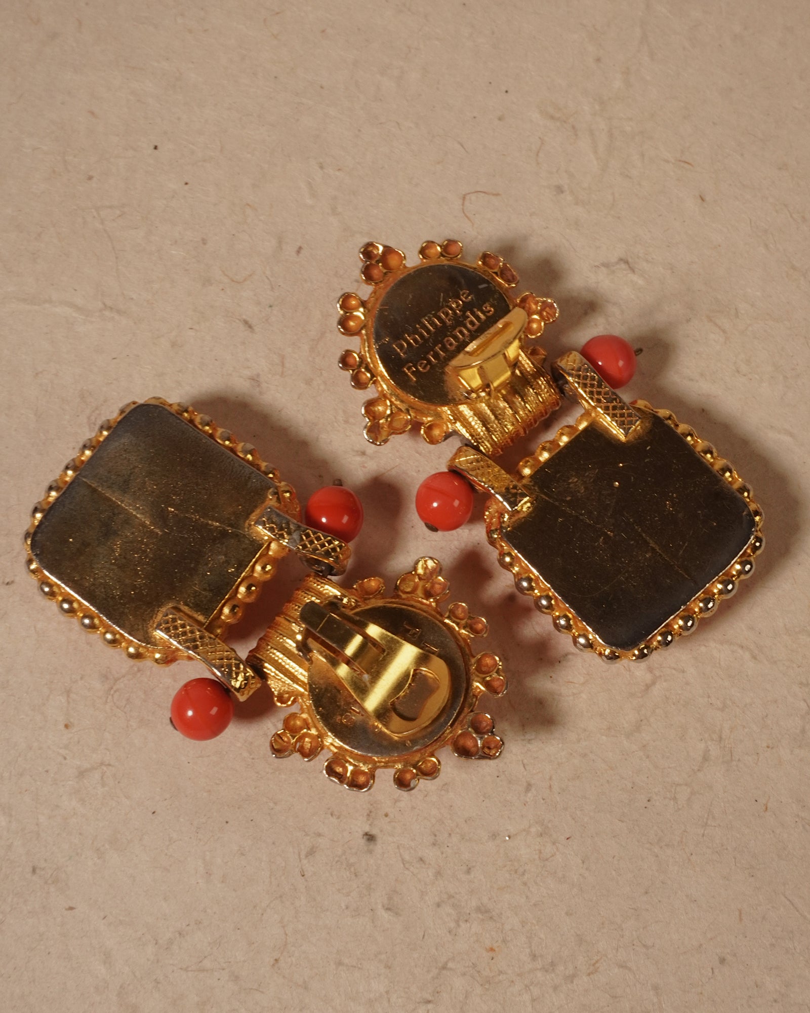 Vintage Philippe Ferrandis Orange Cabochon Statement Earrings