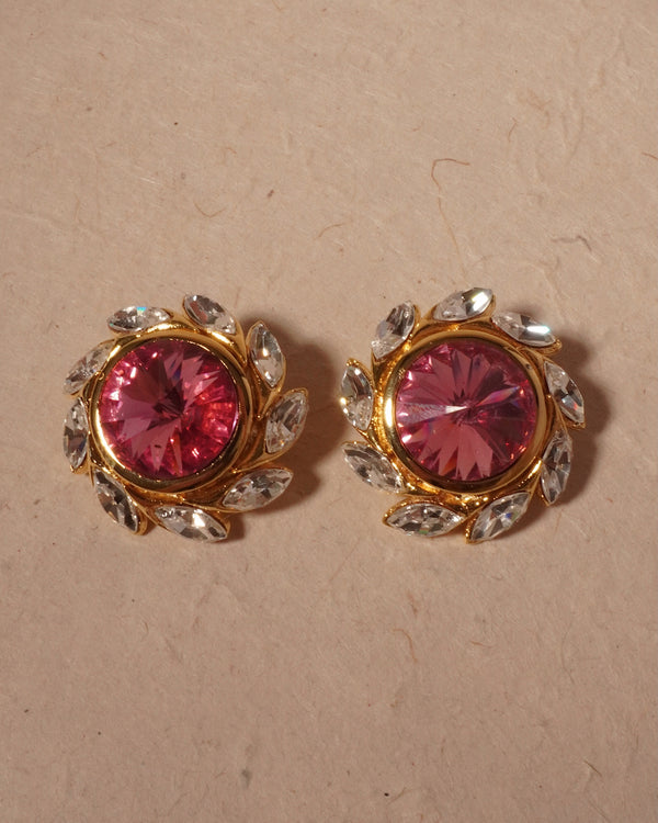 Vintage Pink Crystal Button Clip Ons