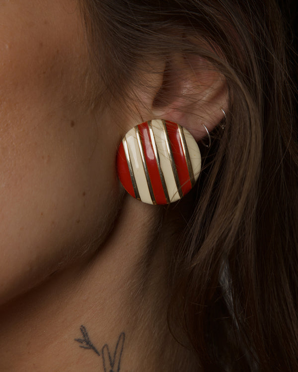 VINTAGE RED STRIPED ENAMEL BUTTONS