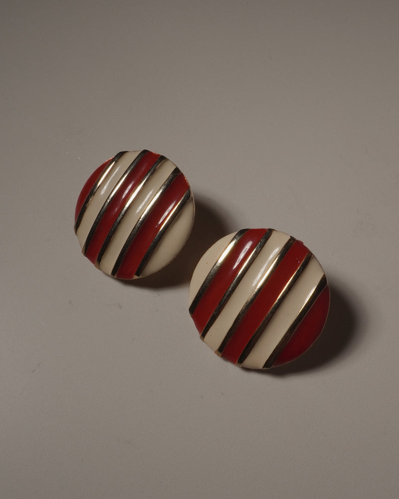 VINTAGE RED STRIPED ENAMEL BUTTONS