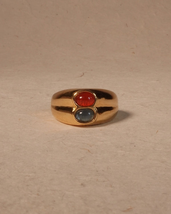 Vintage Red & Blue Glass Cab Stacked Ring (Sz 7.5)