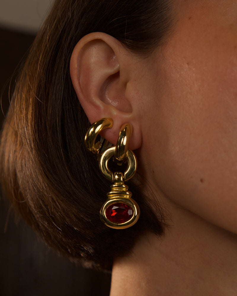 Vintage Removable Ruby Drop Hoops