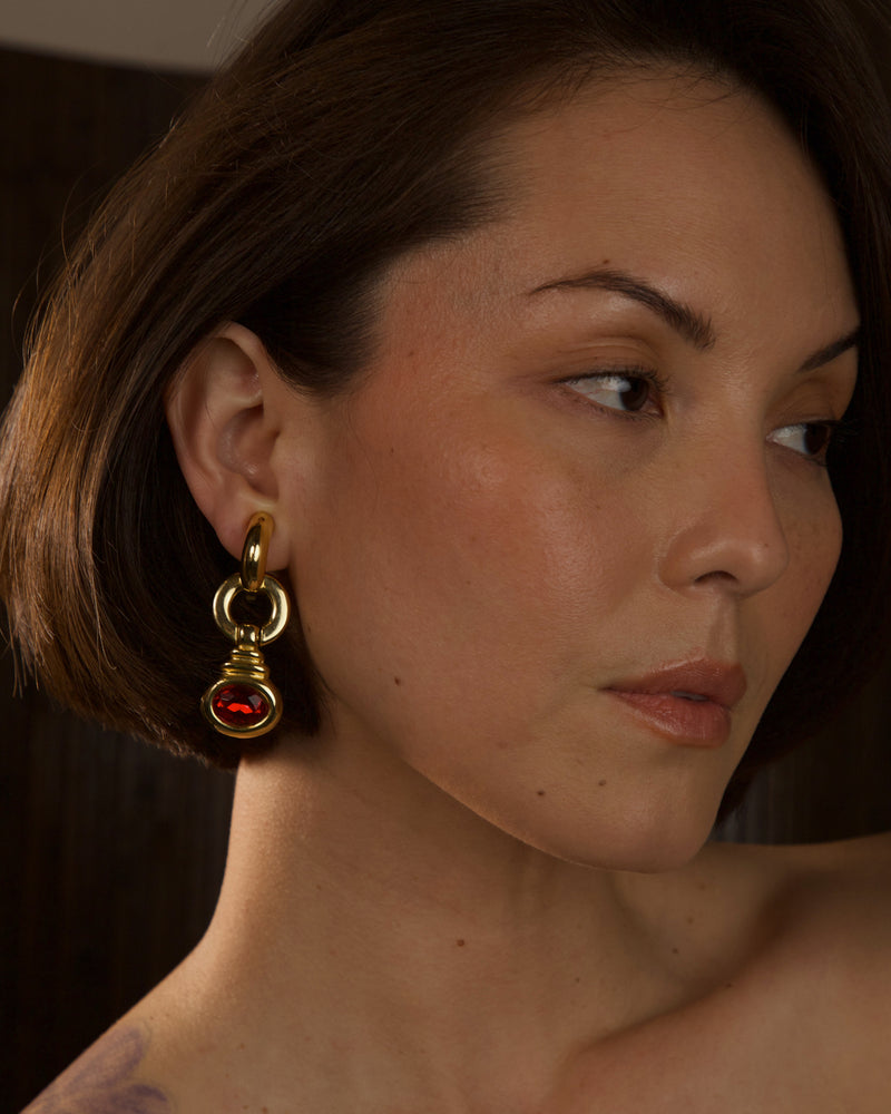 Vintage Removable Ruby Drop Hoops