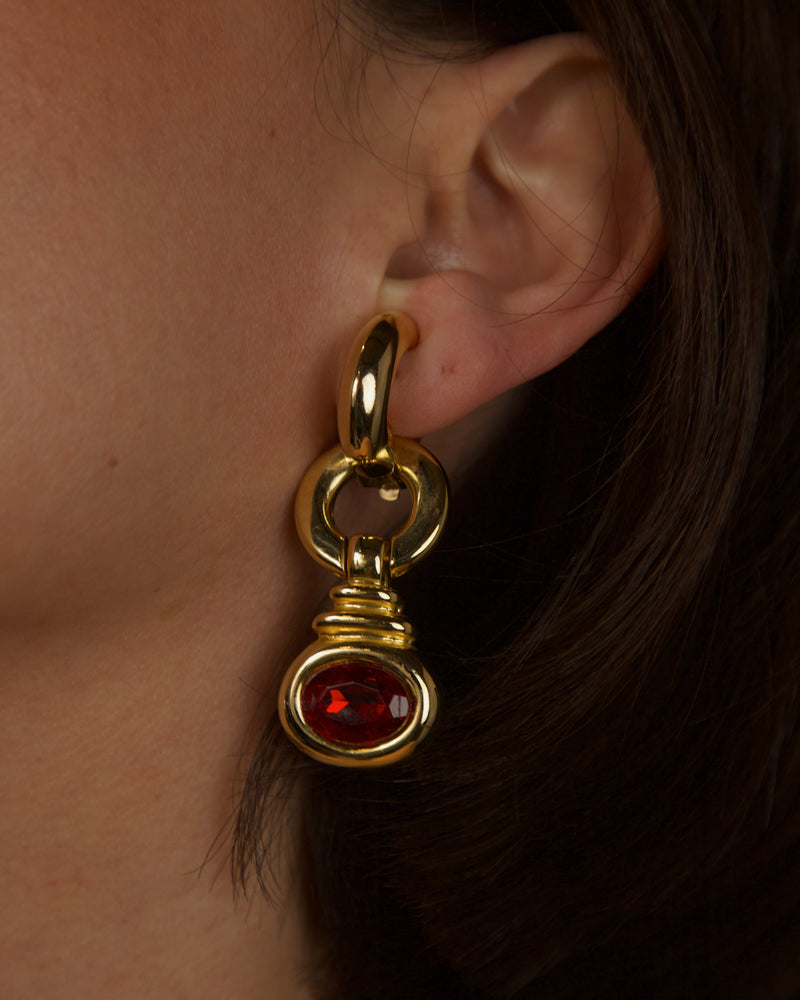 Vintage Removable Ruby Drop Hoops