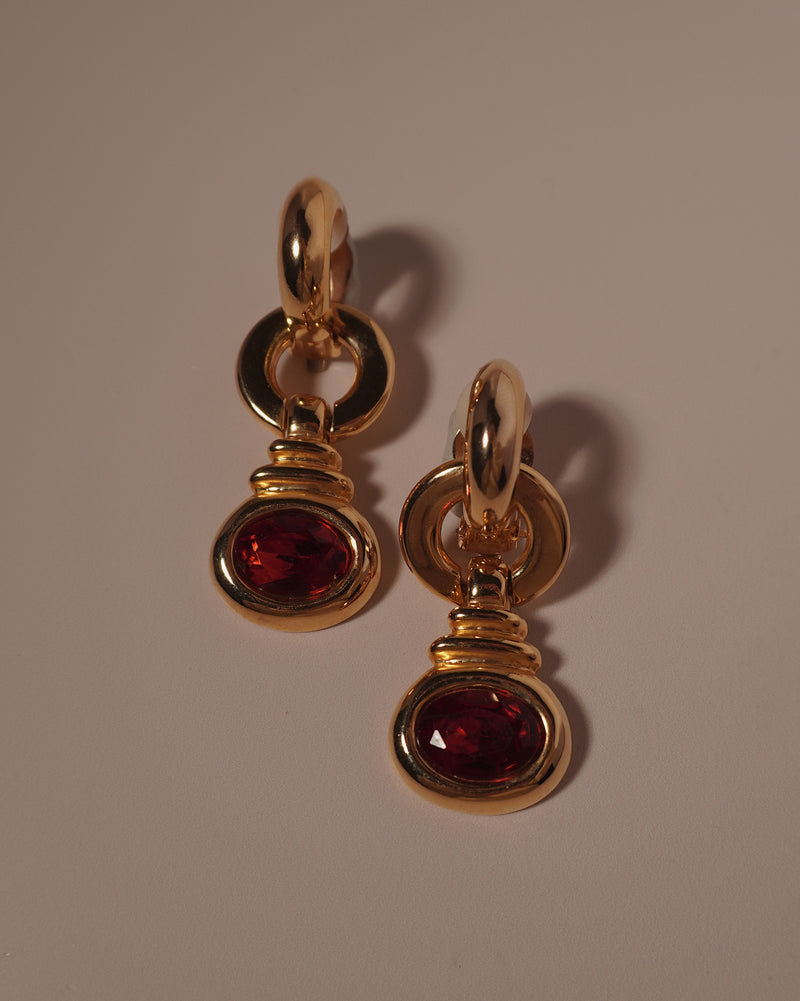 Vintage Removable Ruby Drop Hoops