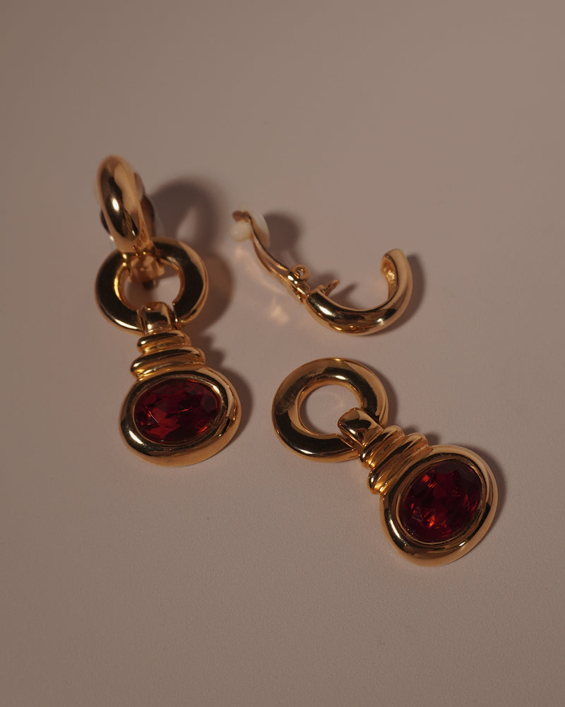 Vintage Removable Ruby Drop Hoops