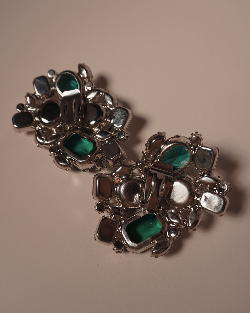 Vintage Rhinestone Cluster Clip Ons (Emerald)
