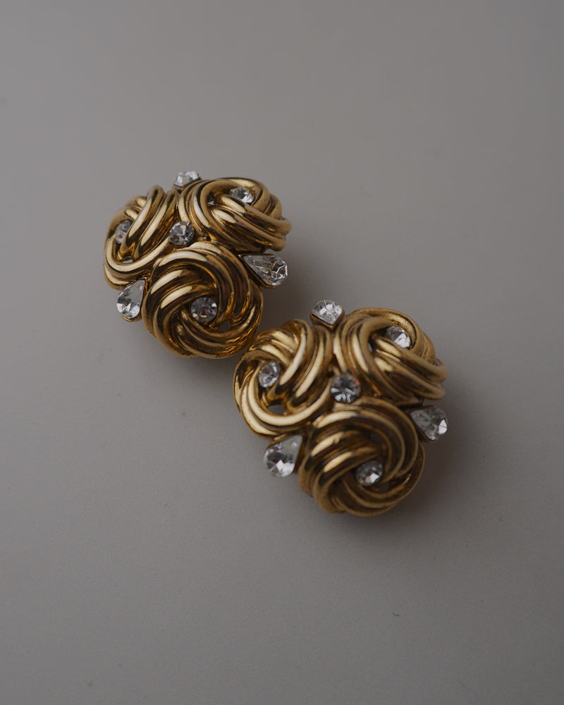 Vintage Rhinestone Gold Knot Clip Ons