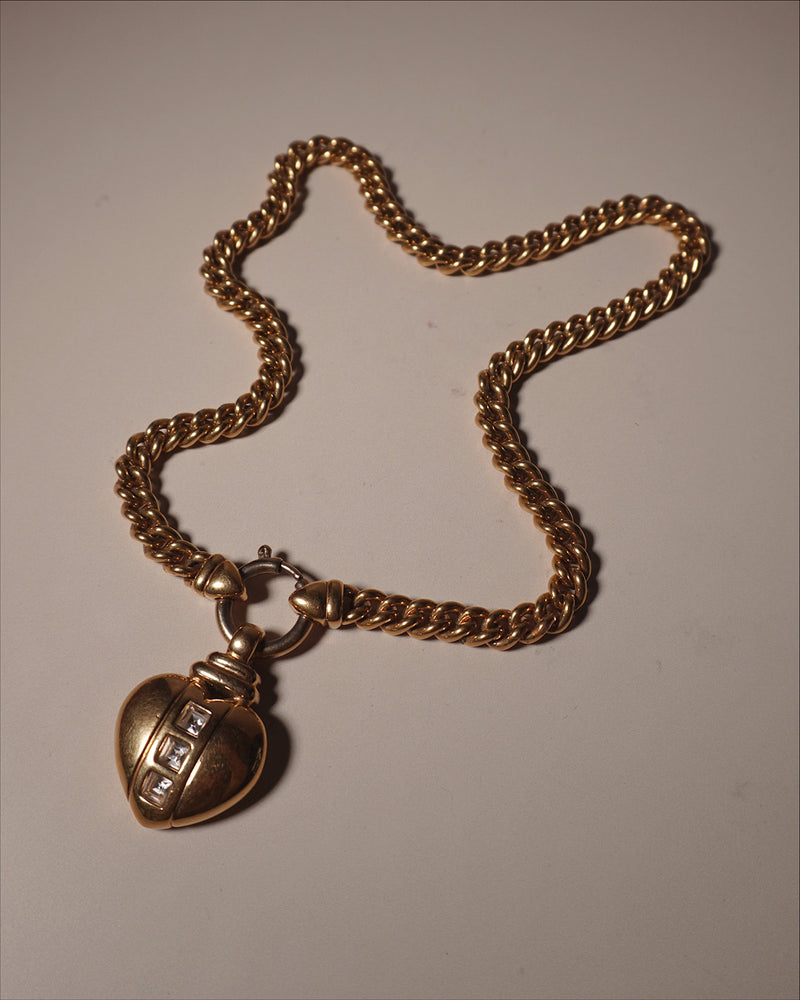 Vintage Rhinestone Heart Pendant Necklace