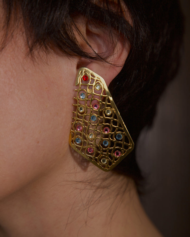 Vintage Rhinestone Mesh Statement Earrings