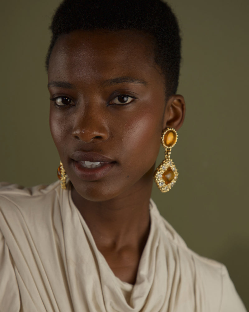 VINTAGE RHINESTONE ORANGE CAB DROP EARRINGS